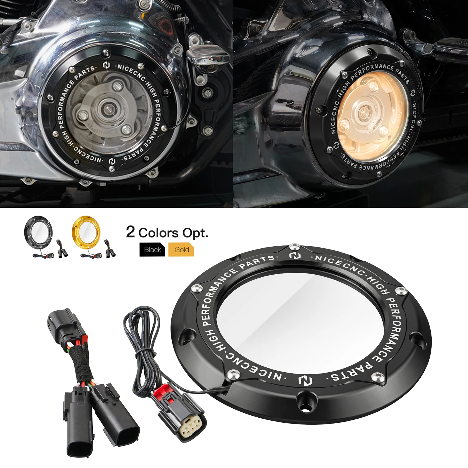 Clear Clutch Derby Cover With Led Strip Light For Harley Touring Road