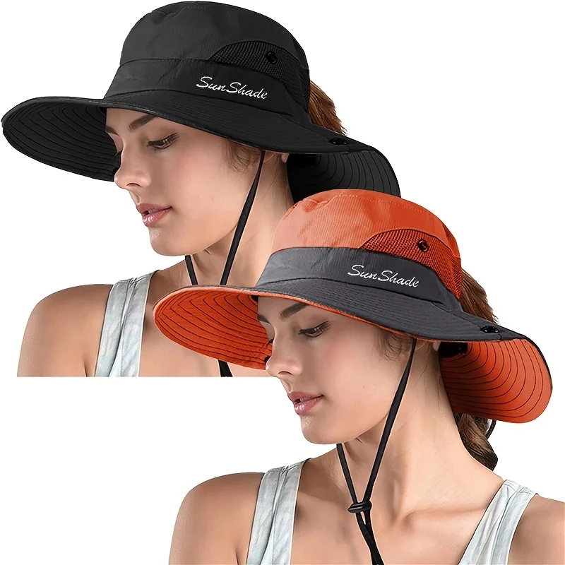 UV Protection Wide Brim Ponytail Sun Hat 2