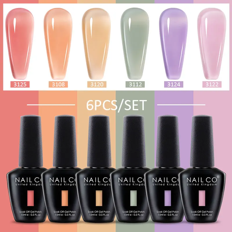NAILCO 6pcs Ice Transparent Jelly Nail Gel Polish Set Nude Pink Crystal Color Semi Permanent Hybrid Varnish Soak Off Nails 3