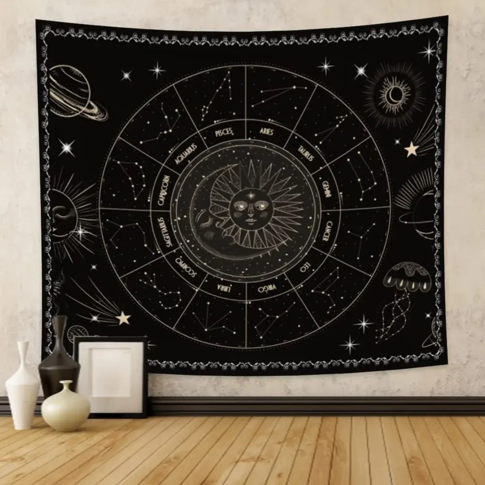 

Black and White Constellation Tapestry Sun Moon Astrology Tapestry Zodiac Tapestry Wall Hanging for Living Room Bedroom Decor