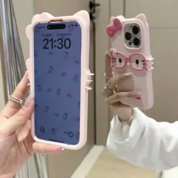 Sanrio 3D Cartoon Glasses Hello Kitty Phone Case For iPhone 17 Promax 16 15 14 13 12 Pro Max 11 So Cute Y2K Soft Silicone Cover 1