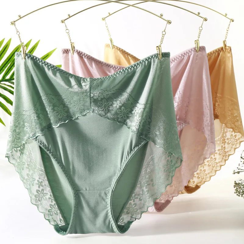 Women's Cotton Briefs Large Sizes Sexy Lace Thin Modal Traceless Cotton