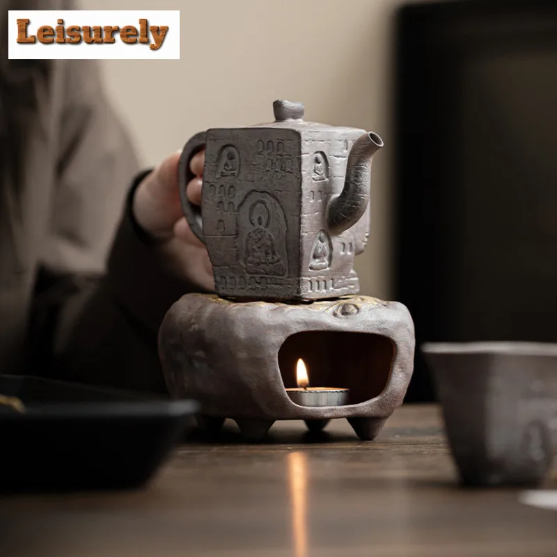 Retro Gilded Old Rock Mud Tea Warmer Holder Candle Heater Stove Kettle Stand Baked Milk Jar Carbon Furnace Drinkware Supplies