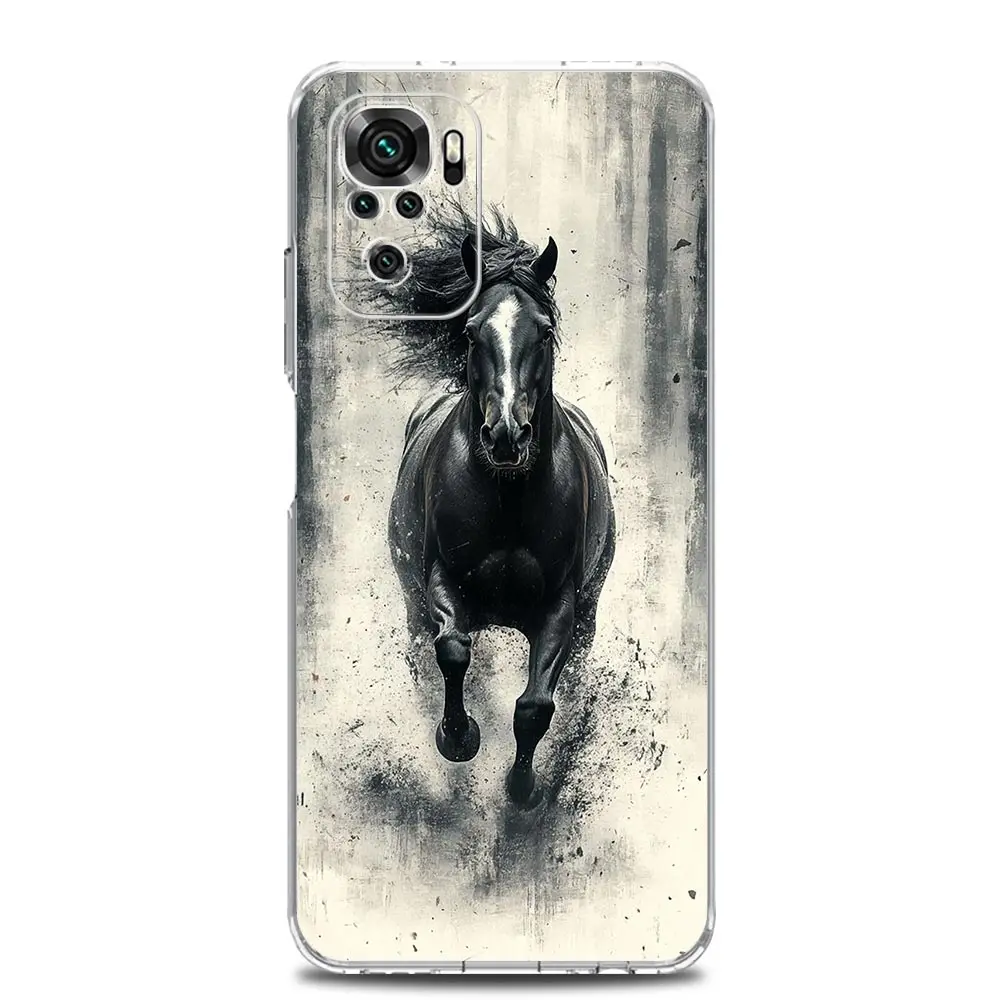 Galloping Horses Design TPU Phone Case - Black & White