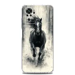 Galloping Horses Design TPU Phone Case - Black & White - Redmi Note 10Pro (B5)