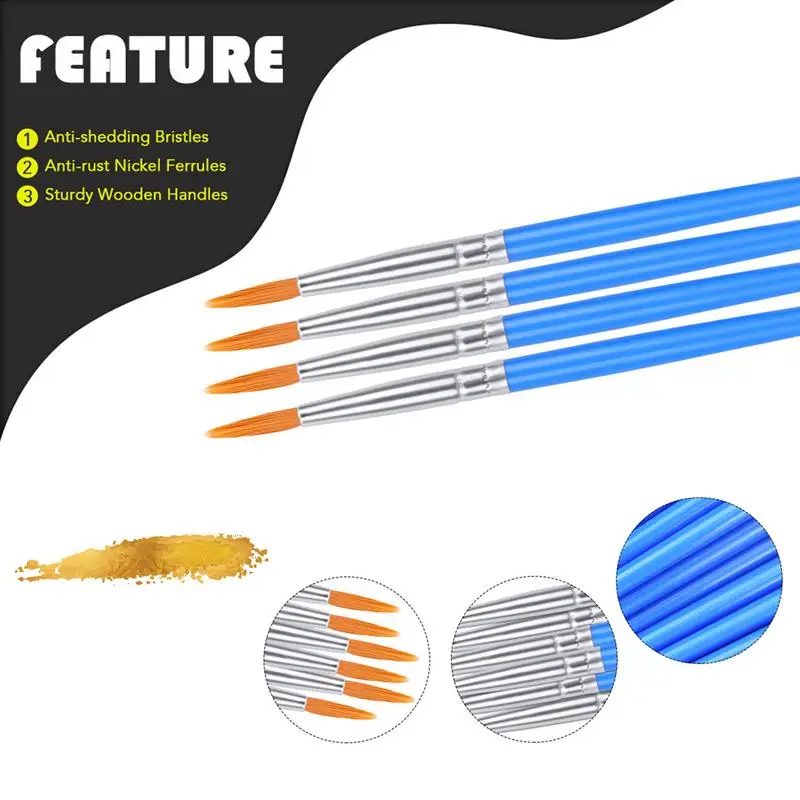 10Pcs/set Painting Brushes Art Round Flat Hair Nylon Hair Paint Brush Pen for Oil Acrylic Watercolor School Art Supplies 3