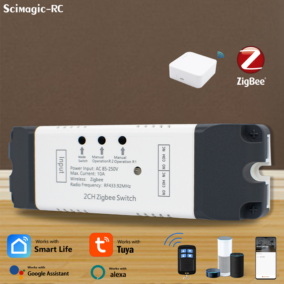 Zigbee Tuya Smart Switch Dry Contact Relays Breaker Module AC 220V 85-250V 12V 24V 2 Channel Control Work With Alexa Google Home