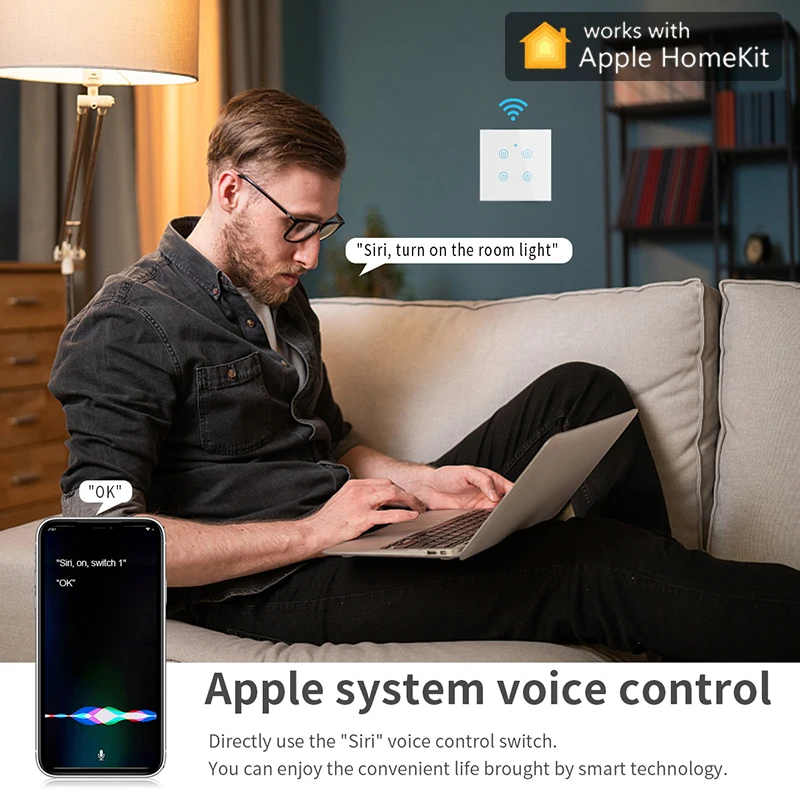 GERMA Apple Homekit, WiFi, стандарт ЕС, умный выключатель, нейтральный, необходимый, умный Домашний Светильник, переключатели, 1/2/3 банды, 1 способ управления голосом Siri