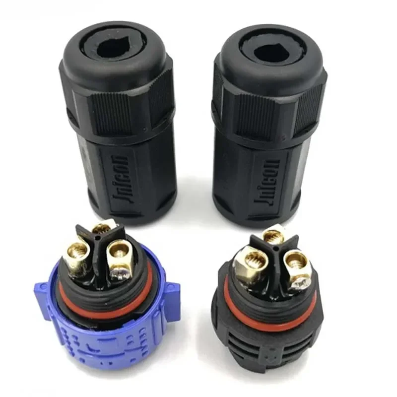 50A M25 방수 커넥터, IP67 2 3 핀 수 암 커넥터, 6-18mm 300V 고전류 도킹 납땜 나사 잠금 와이어 플러그