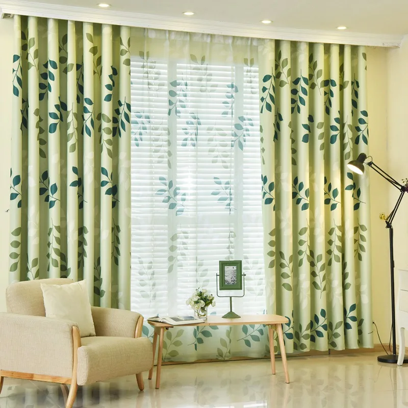 1PC Rural Wind Leaves  Shading Curtains Small Fresh Black Silk Curtains 4