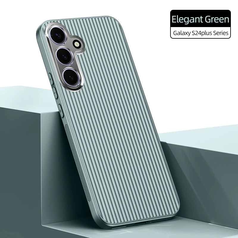 for Samsung Galaxy S24 S23 Plus Ultra Phone Case 3D Stripe Metal Cover Protect Camera Matte Soft Shell Anti-fall Non-Slip Fundas_voghion.com