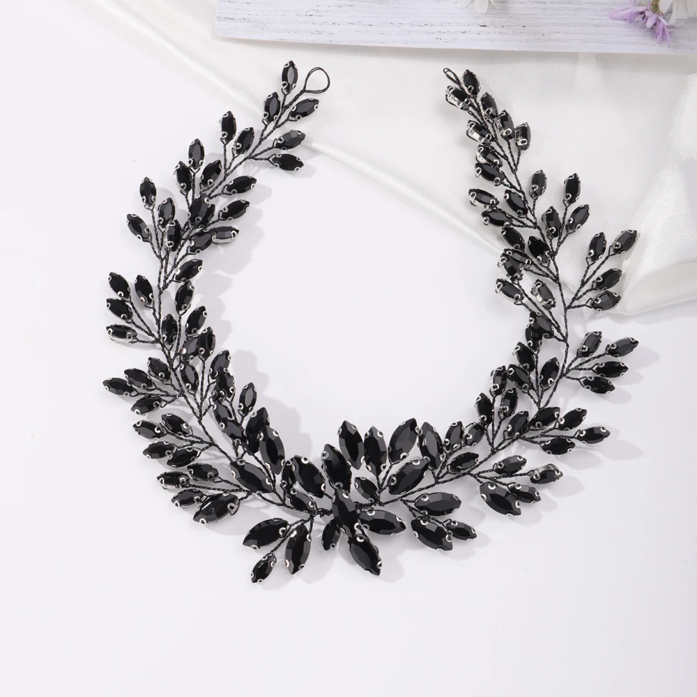 Bridal Hair Accessories Bridal Black Rhinestones Hair Vine Headband Wedding Black Beads Hair Jewelry Prom Party Halloween Accessories for Women hair accessories