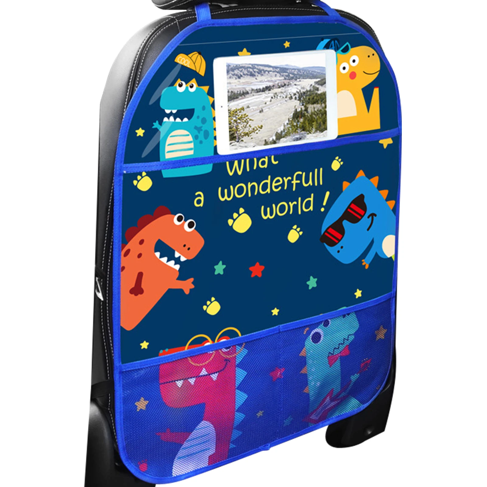 

Kick Mat For Kids Car Kick Covers With Transparent Pockets For Storage Cute Kick Mat Seats Pad Cover Prevent Scratches Spills