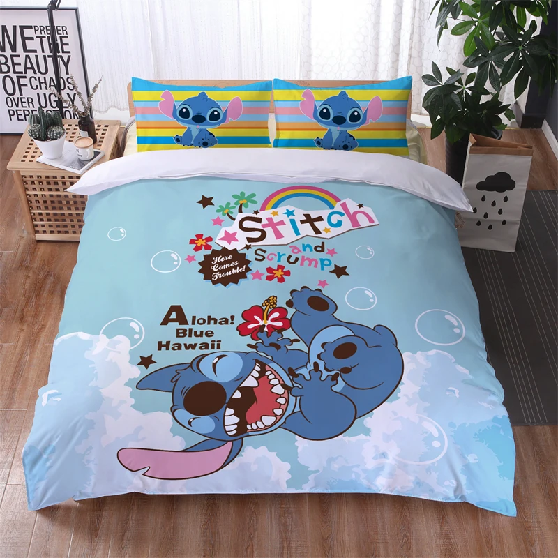 Lilo & Stitch Disney Cartoon Bedding Set Print Duvet Cover Sets Pillowcases Home Textile Children Boys Girls Bed Set Bedclothes