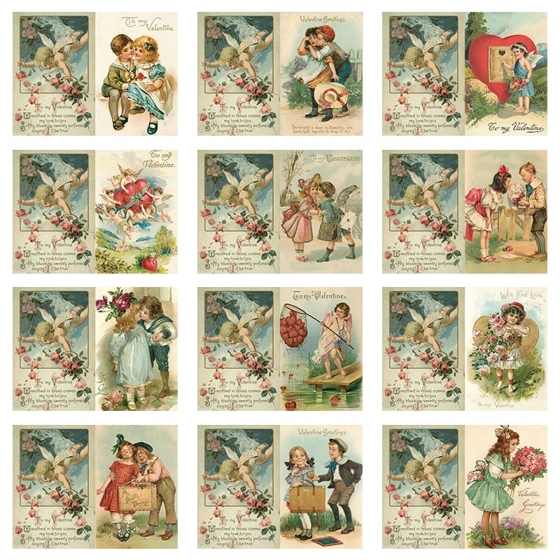 Vintage Victorian Valentine's Day Postcard Greeting Card Happy Valentine's Day Gift Card Wedding Party Decor Valentine Gift 12pc