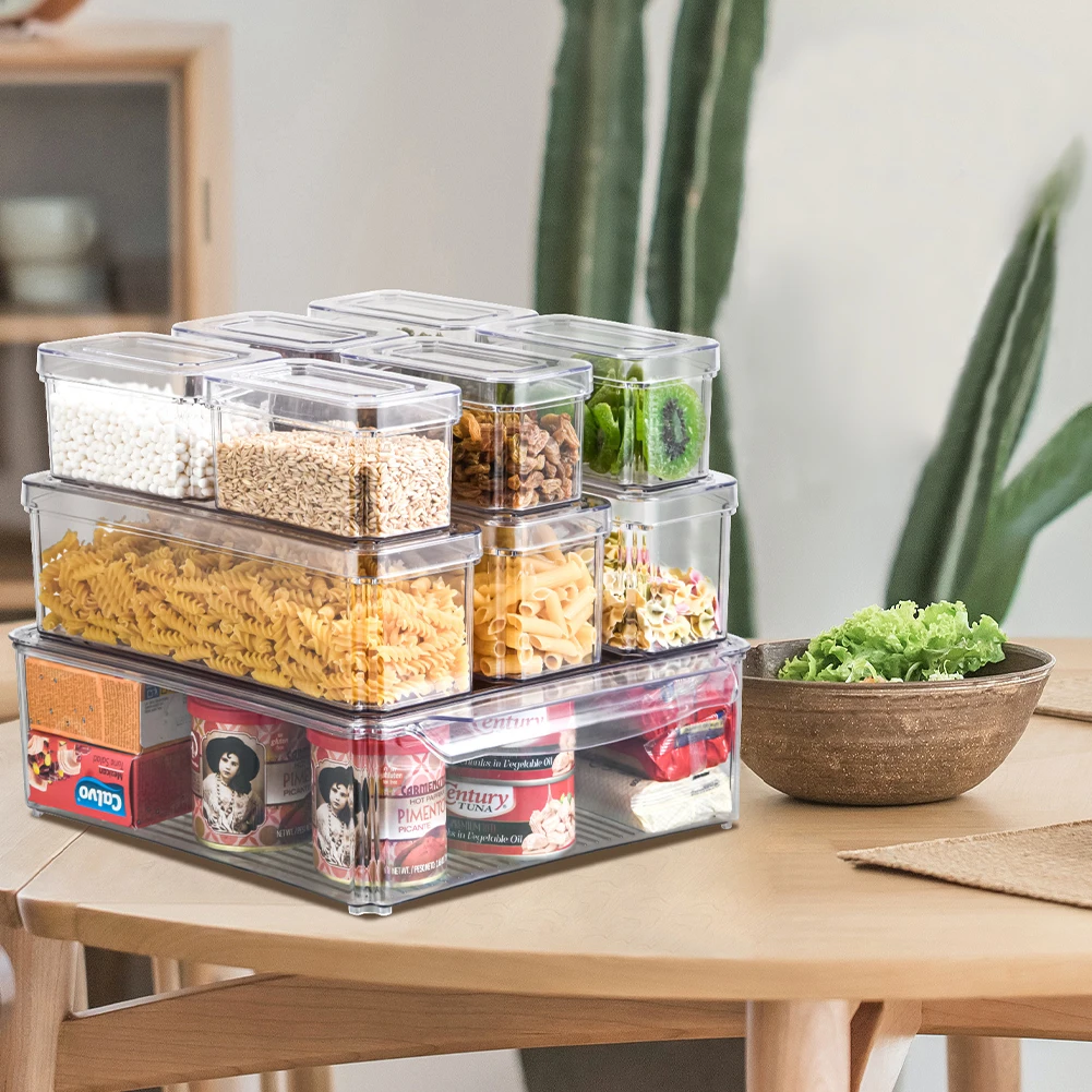 White Set of 10 Fridge Storage Containers for Kitchen Storage