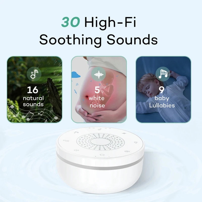 Sleep White Noise Portable Sound Machine For Adults Kids Baby, With 30 Soothing Sounds,5 Color Night Light,3 Timer