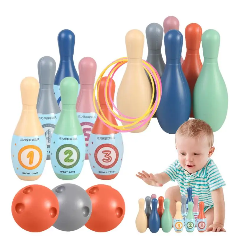 Toddler Bowling Set Cute Bowling Toy Set 3 Balls 6 Rings 12 Pins Games For Kids Indoor Interactive Fun Sports