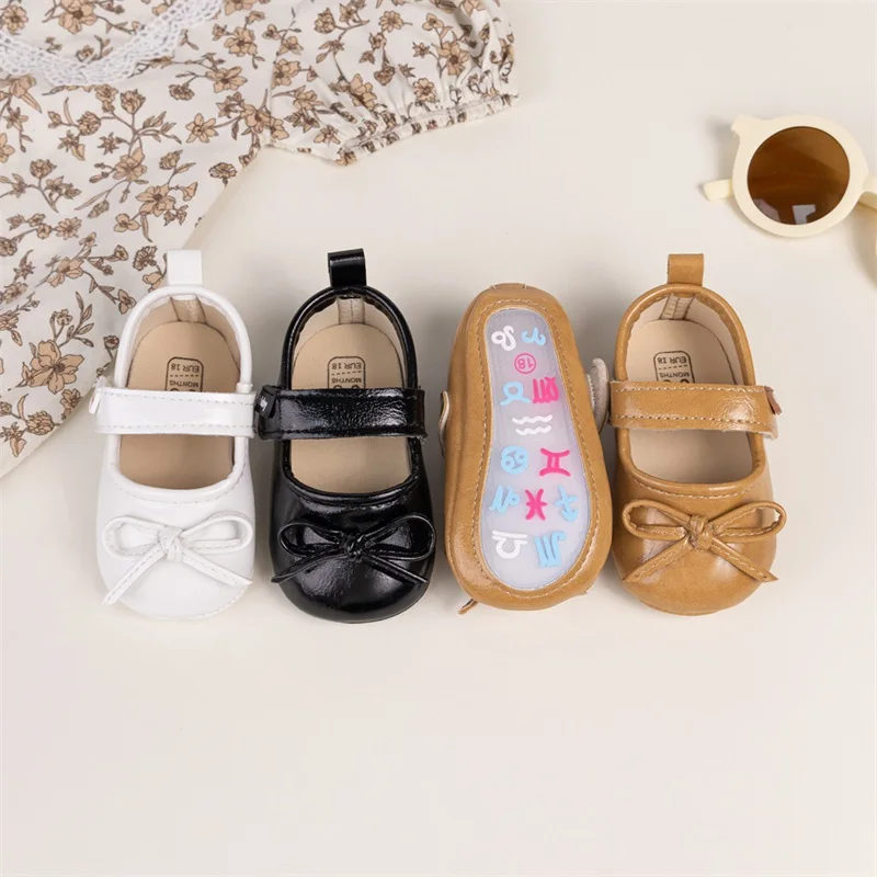 Infant Baby Girl Bow Mary Jane Shoes Retro Non-slip Soft Sole Walking Shoes Newborn Cute Princess Dress for Spring Fall