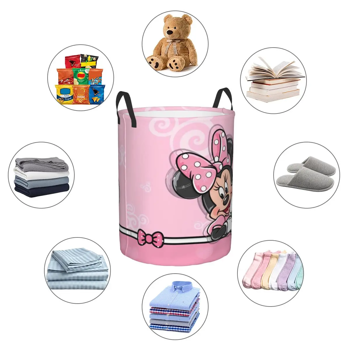 Custom Minnie Mouse Anime Cartoon Laundry Basket Collapsible Baby Hamper for Nursery Toys Organizer Storage Bins 5