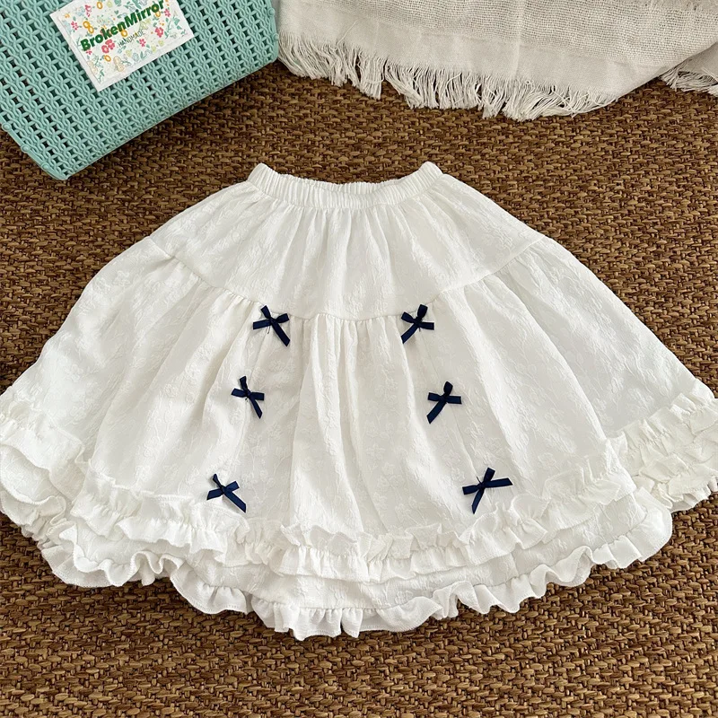 deer jonmi Spring New Korean Style Baby Girls Tutu Skirts Jacquard Weave Bowknot Toddlers Kids Princess Ruched Skirt