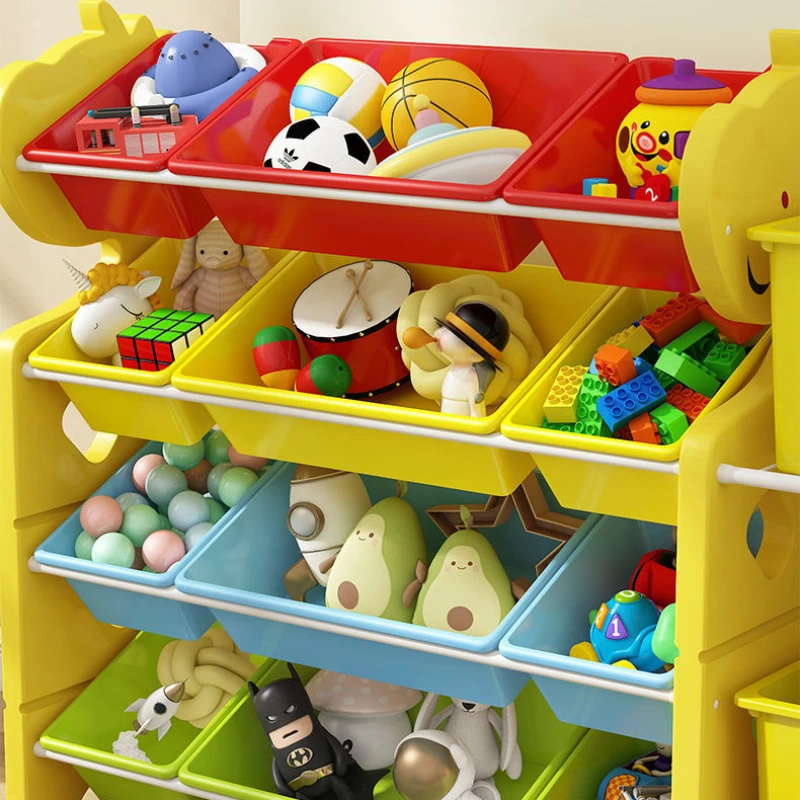 Étagère pour Jouets, Meuble de Rangement pour Enfant, Organisateur, 4  niveaux avec 12 Casiers Amovibles en Plastique