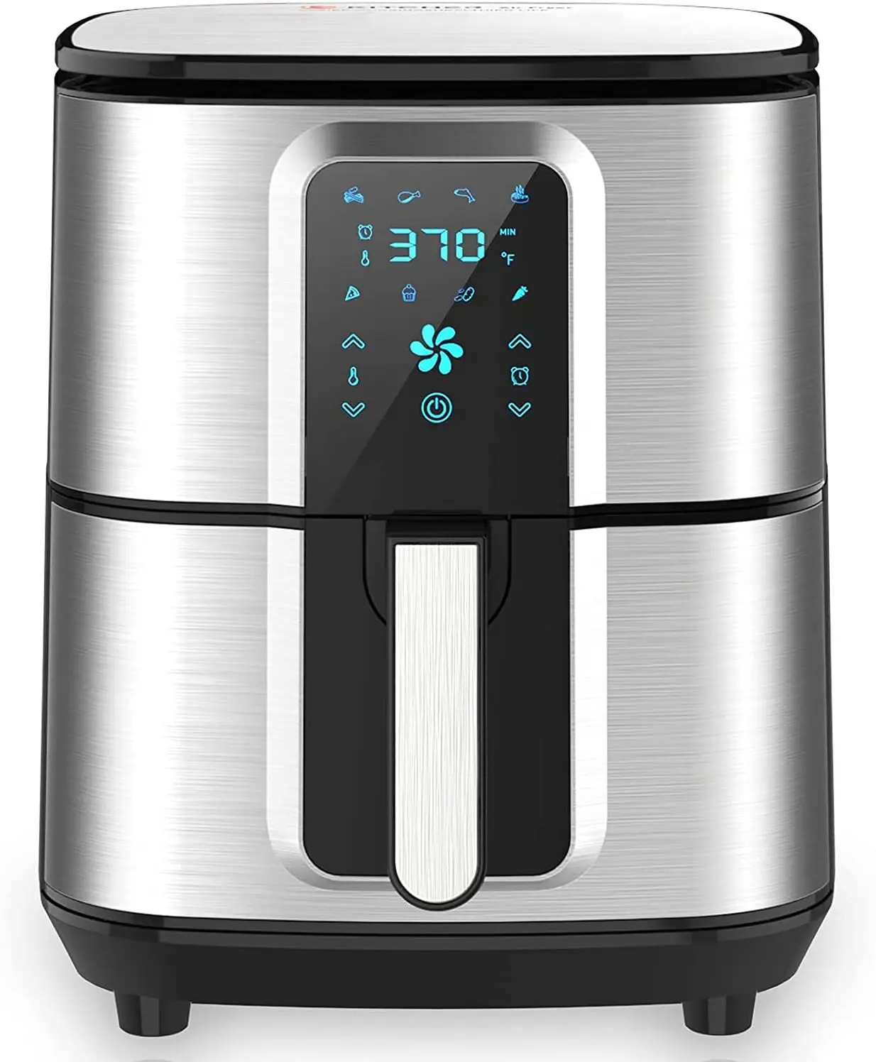 

Air Fryer, Hot Air Fryer with 8 Cooking Functions Temperature Timer Control Led Touch Screen 50 Recipes, Stainless Steel Silver