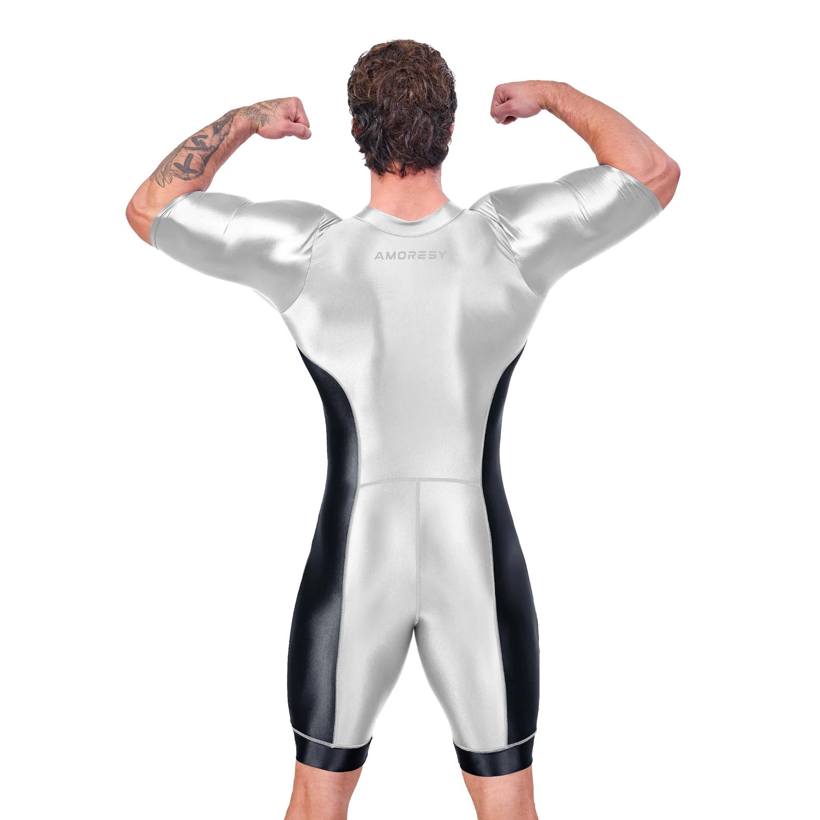 AMORESY Gladius Series Front Zipper Short-sleeved Spandex Sports Knee Length Romper Unitard Jumpsuit Fitness Swimwear Swimsuit 2