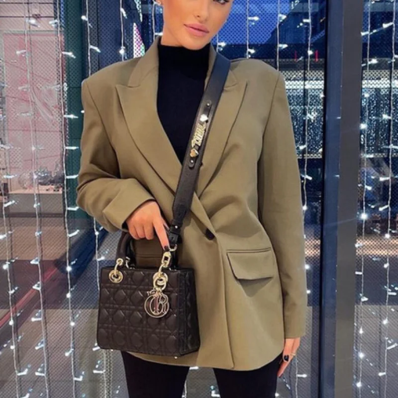 

Suit Jacket European American Women Clothing Autumn Winter INS Blogger Street Double Breasted Office Suit Loose Jacket