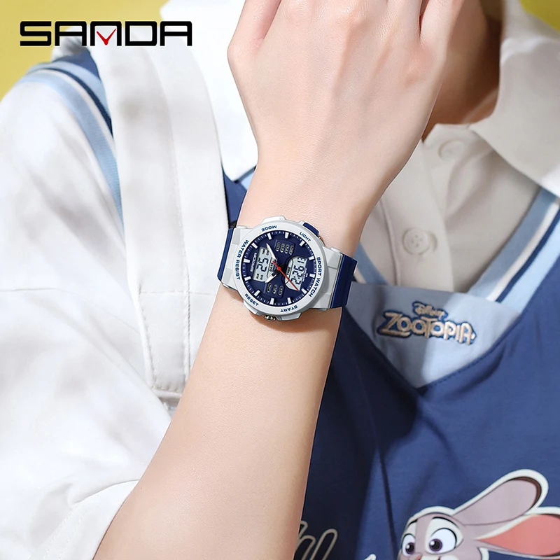 Digital Watch Quartz Watch SANDA Luxury Ms LED Sport Watch Fashion Casual Ladies Dual Display Women Girl Military Waterproof