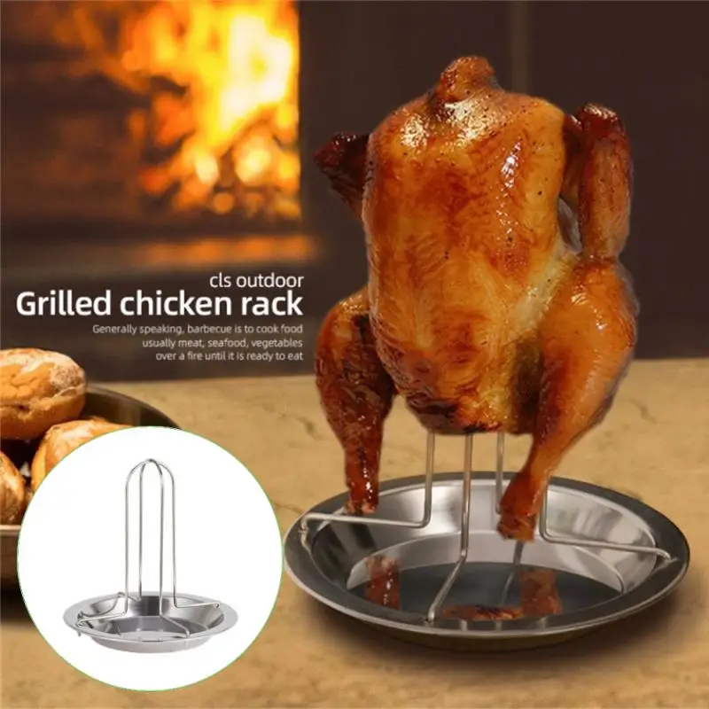 

Kitchen Roasting Grill Stand Chicken Roaster Rack Kitchen Outdoor BBQ Tools Carbon Steel Non-stick Grilled Chicken Plate