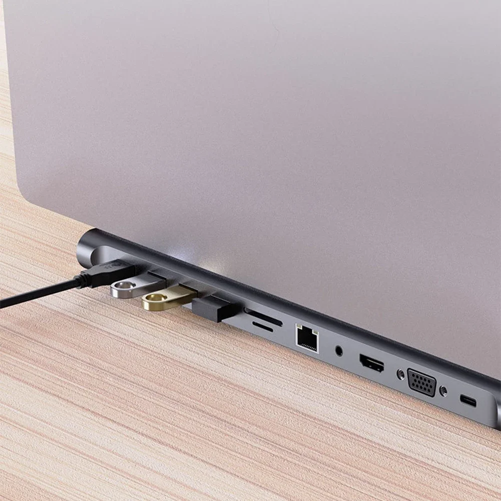 11 in 1 USB C Dock with 4K HDMI-Compatible VGA Ethernet Multiport Adapter 100W PD SD/TF Audio for Surface/HP/Dell/Lenovo/MacBook