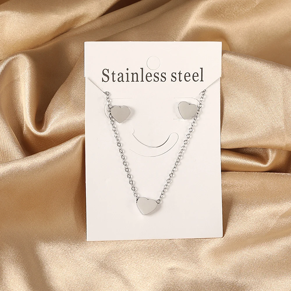 2 Pieces chain necklace Love Heart Pendant Necklaces For Women Stainless Steel No Fade Jewelry Wedding Party Gifts
