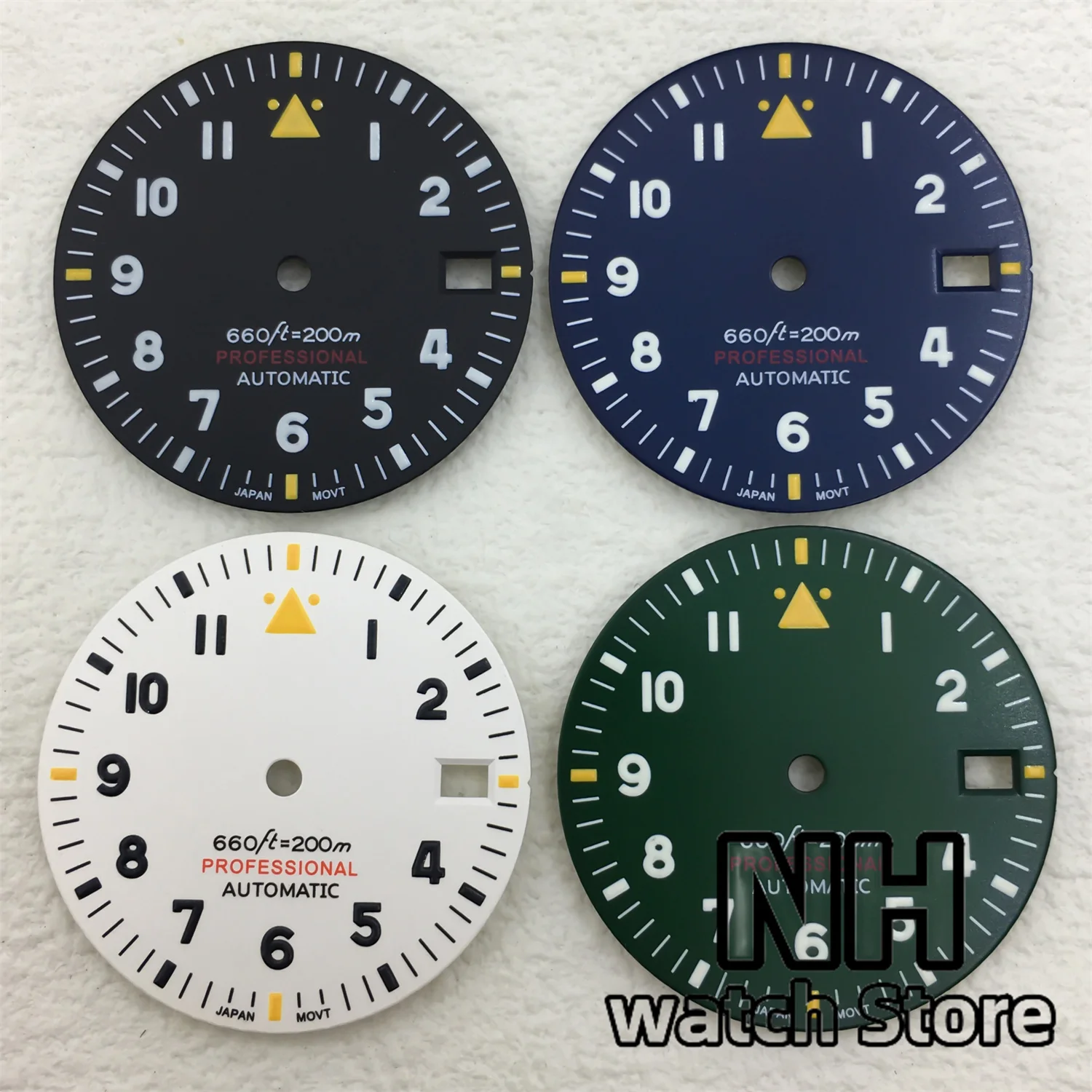 Pilot Watch Dial with Luminous Hands - Black, White, Blue, Green Options, 29mm