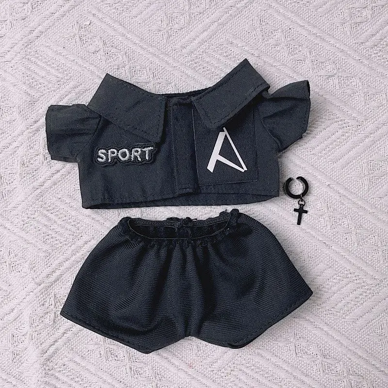 20cm Cotton Baby Clothes Accessories Black Sweater Grey Scarf Suit Cool Handsome Black Hat Doll Clothing Chubby Body Can Wear