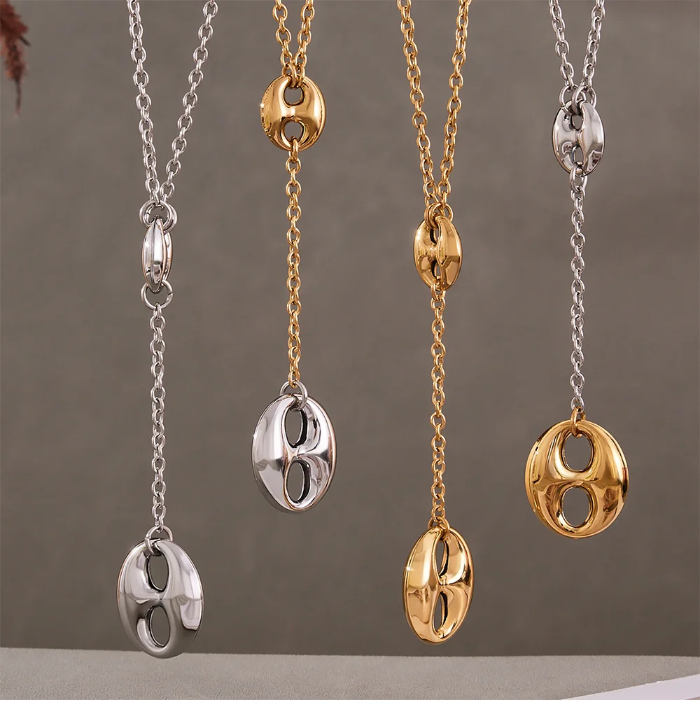 Goldfarbene Silber-Halskette mit ovalem Anhänger für Damen, Edelstahl 316, vergoldete Tropfenohrringe, Luxus-Schmuckset für Damen – Detail 15