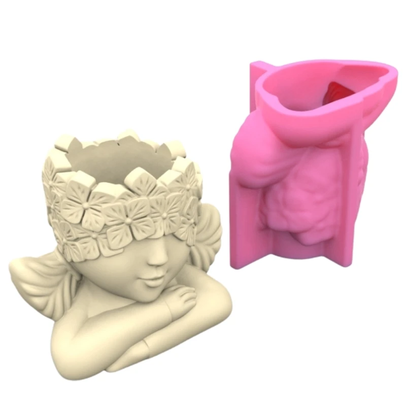 E0BF Cover Eyes Girl Gypsum Flower Pot Silicone Mold Epoxy Resin Casting Mold Succulent Vase Cement Clay Mold Pen Holder Mold