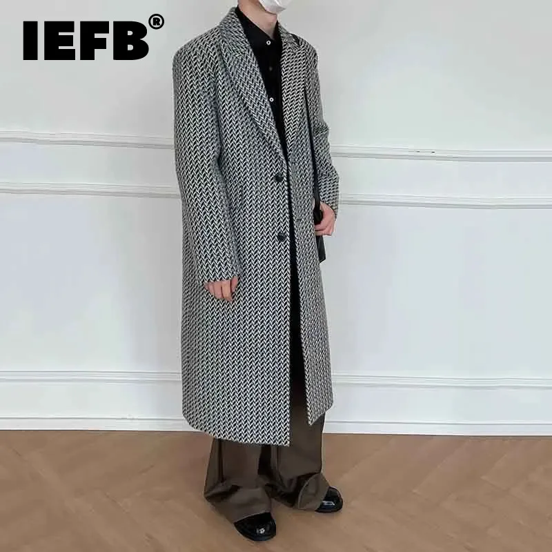 

IEFB Autumn Winter Men's Long Coat Korean Style Medium Long High Grade Loose Woolen Coat Business Male Over Knee Overcoat 9C3011