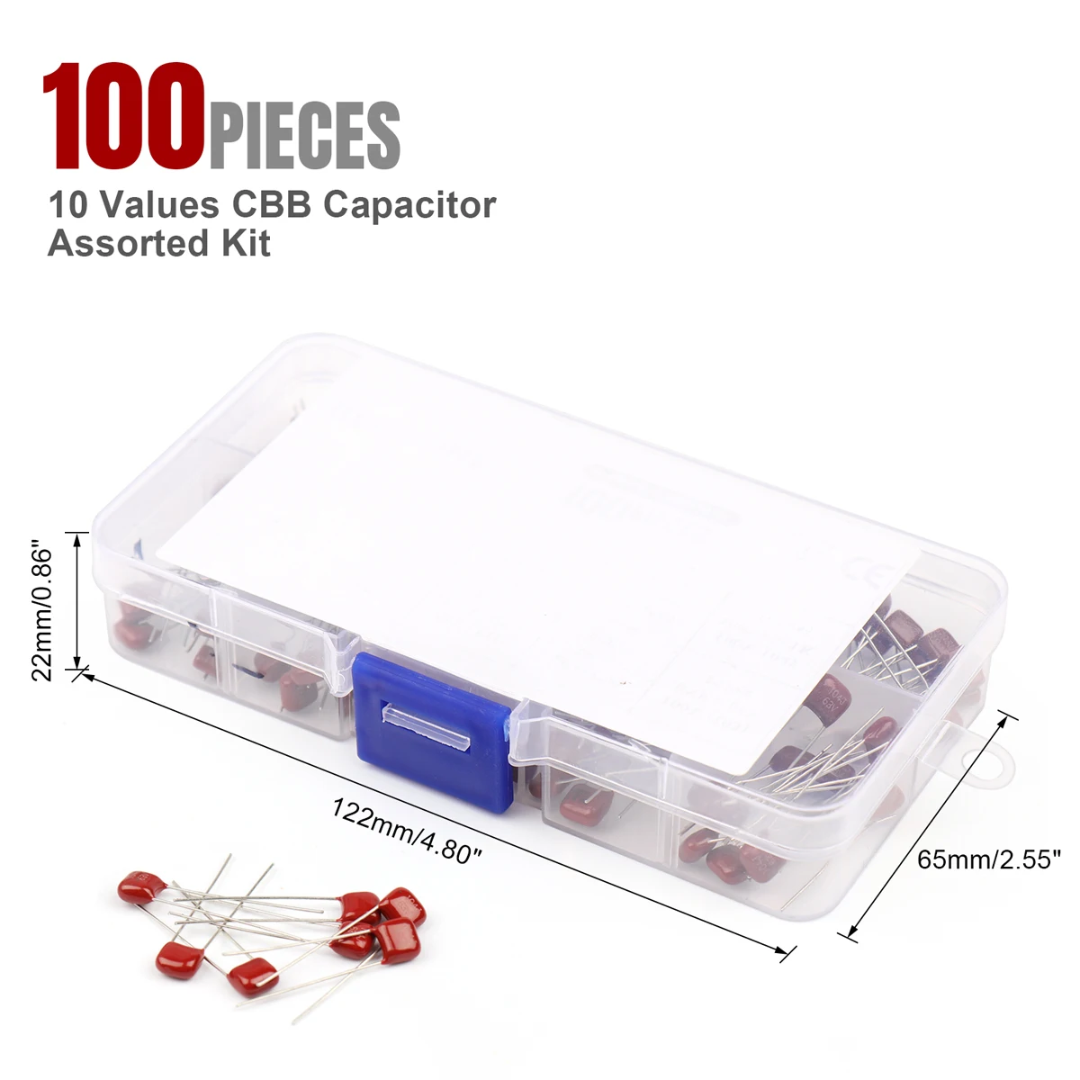 100Pcs/Box CBB Metall Film Kondensatoren Sortiment Kit 63V 100V 10Values 102 222 332 472 103 223 333 473 683 104 154 224 334 474 56 – Detail 12