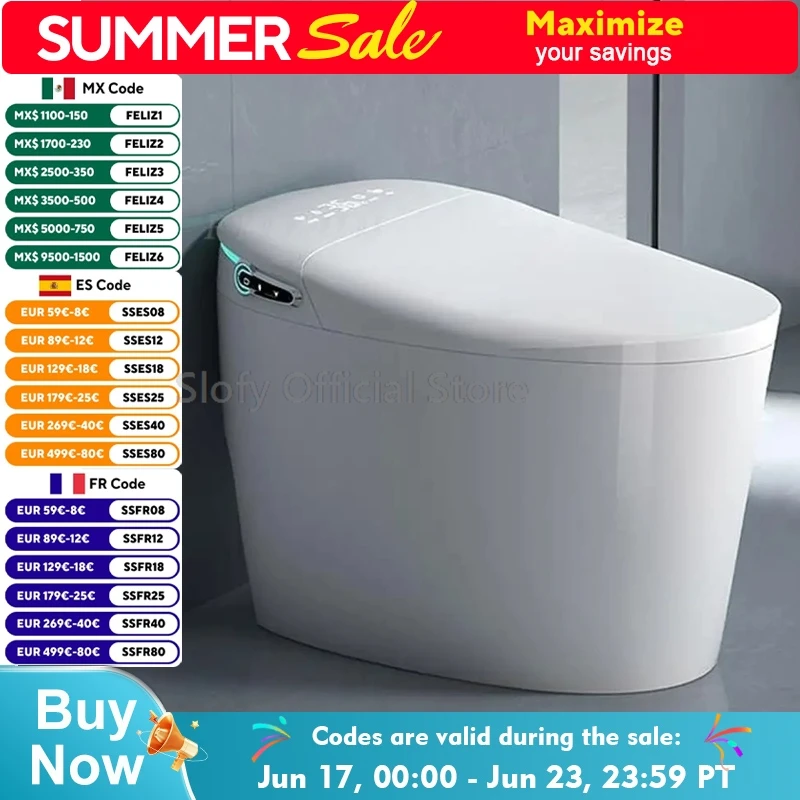 

Smart Toilet One-Piece Bidet Toilet with Built-in Water Tank Multifunctional Seat Heating Dual Flush Toilet Warm Water Tankless