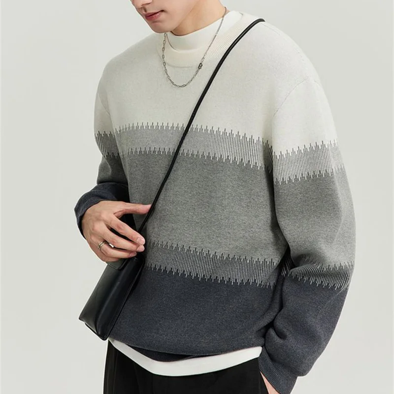 Autumn Winter KPOP Fashion Style Harajuku Slim Fit Tops Loose Casual All Match Knitwear Insert Long Sleeve Patchwork Sweaters