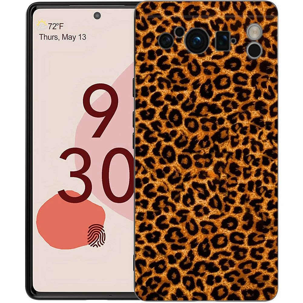 Black Shockproof TPU Phone Case with Fashion Tiger and Leopard Print Design