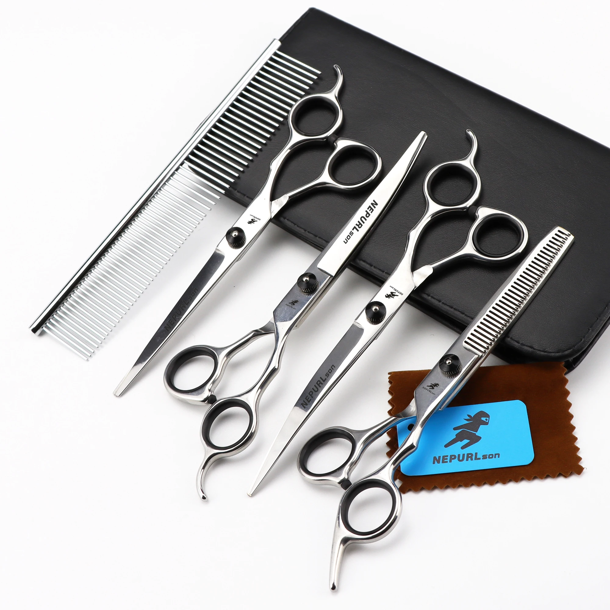 Pet Grooming Scissors Stainless Steel Cats and Dogs Hair Seam Scissors Up and Down Curved Sharp Haircut Pet Tool Set