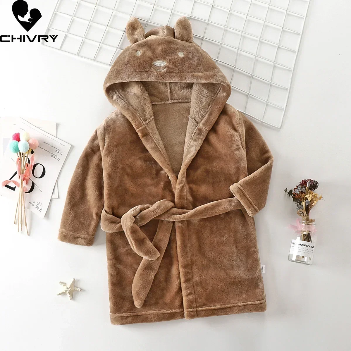 Kids Pajamas Set Flannel Pajamas Child Bathrobe Kids Robe Baby Hooded Towel Autumn Winter Kids Hooded Bathrobe Baby Bath Robes Baby Boys Girls Cartoon Rabbit Flannel Pajamas Long Sleeve Towel Robe