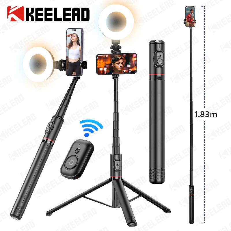 Portable 72 Inch Selfie Stick Tripod with Wireless Remote Cold Shoe Stand for iPhone Mobile Phone Live Streaming phone tripod,selfie stick