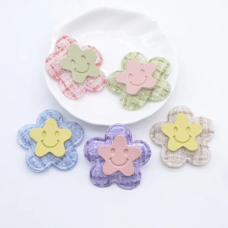 10 Stück 3,6 cm gepolsterte Blumen mit Lächeln-Applikationen für Kleidung, Hut, Leggings, Nähflicken, DIY-Kopfbedeckung, Haarspangen, Schleifenzubehör