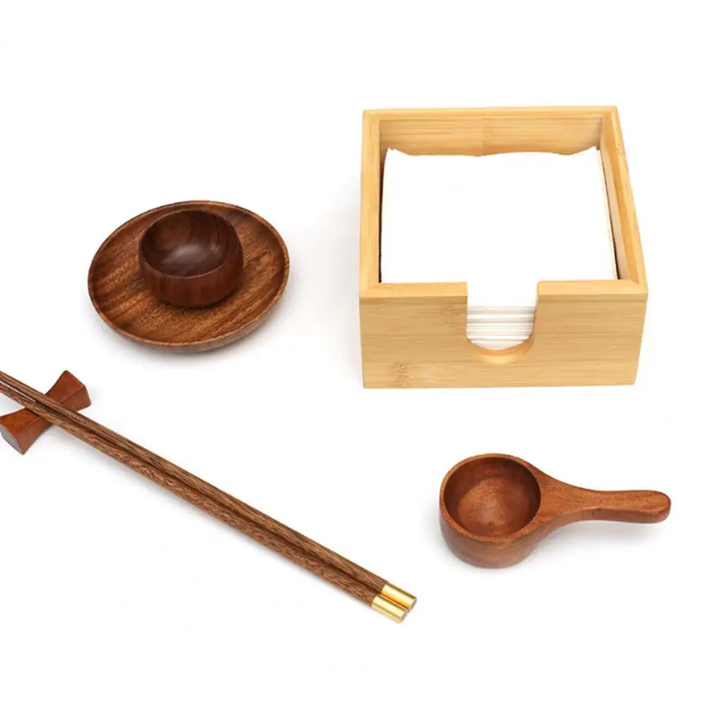 Bamboo Countertop Tissue Holder Rustic Wood Square Dining Table Dinner Napkin Dispenser Container Storage Box Kitchen Supplies for tissue box,tissue dispenser,napkin holder