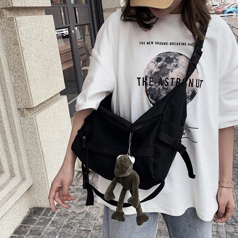 Youth Fashion Diagonal Crossbody Bag Ladies Large Capacity Canvas Handbags Shoulder Bag Solid Color Women Girls Messenger Bags 2