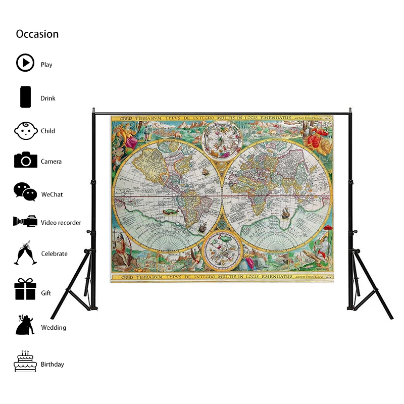 Vintage World Map 225*150cm Canvas Background Painting Classroom Wall Art Large Poster Unframed Print Office Supplies Home Decor