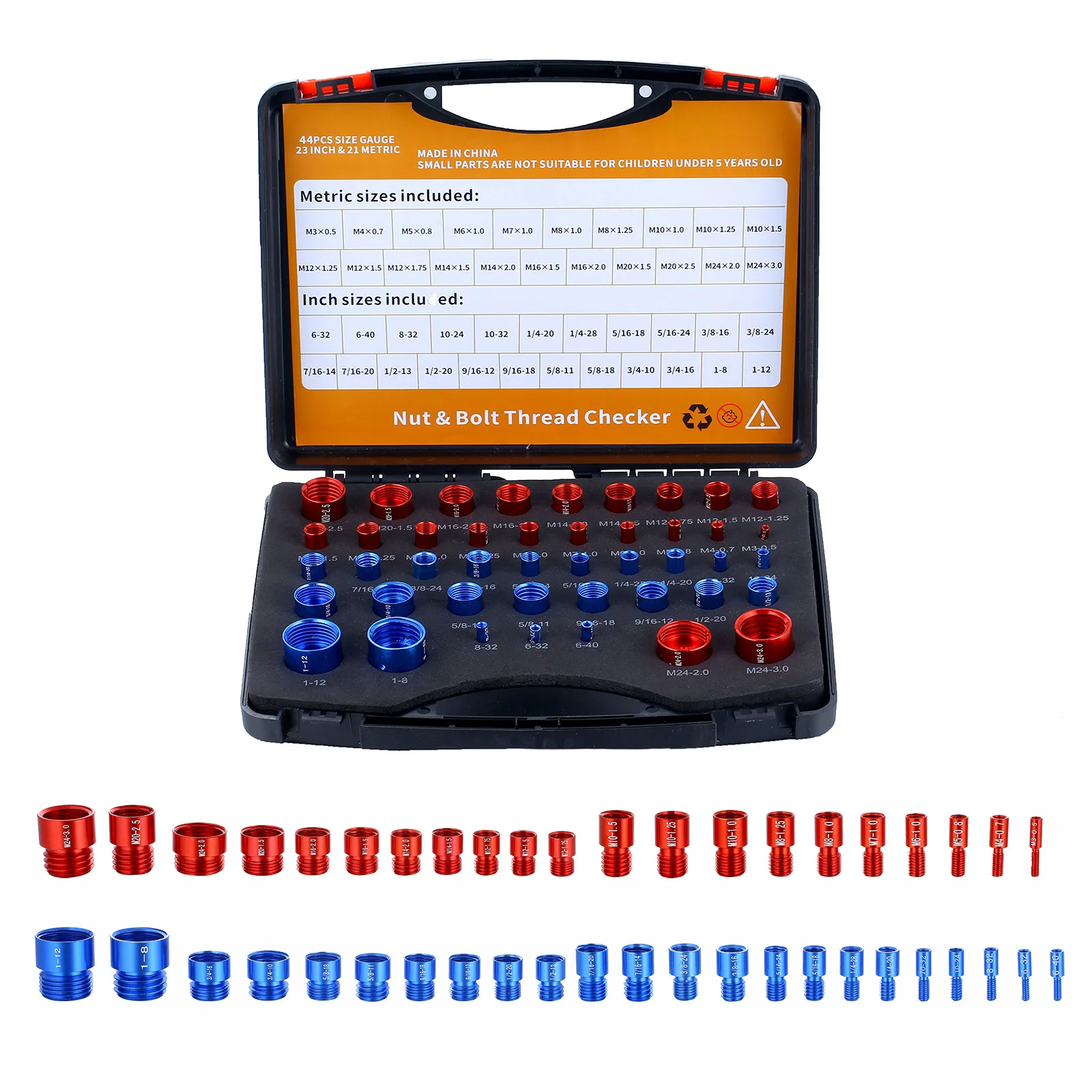 

Nut and Bolt Thread Checker - 44 PCS Nut and Bolt Gauges Individually Housed in Case